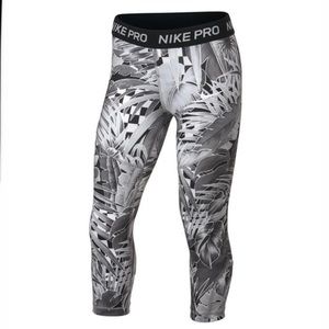 Nike Pro Girls Cropped Athletic Compression Leggings Size Large Black Gray White